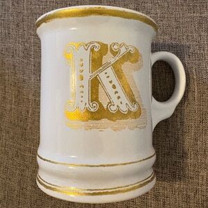 Williams Sonoma White & Gold Oversized Initial K Monogram Coffee Mug 15oz